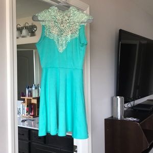 Mock neck lace dress